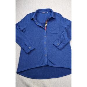 Soft Surroundings Shacket Womens XL Blue Hi-Low Shirt Jacket Aztec Trim Snap